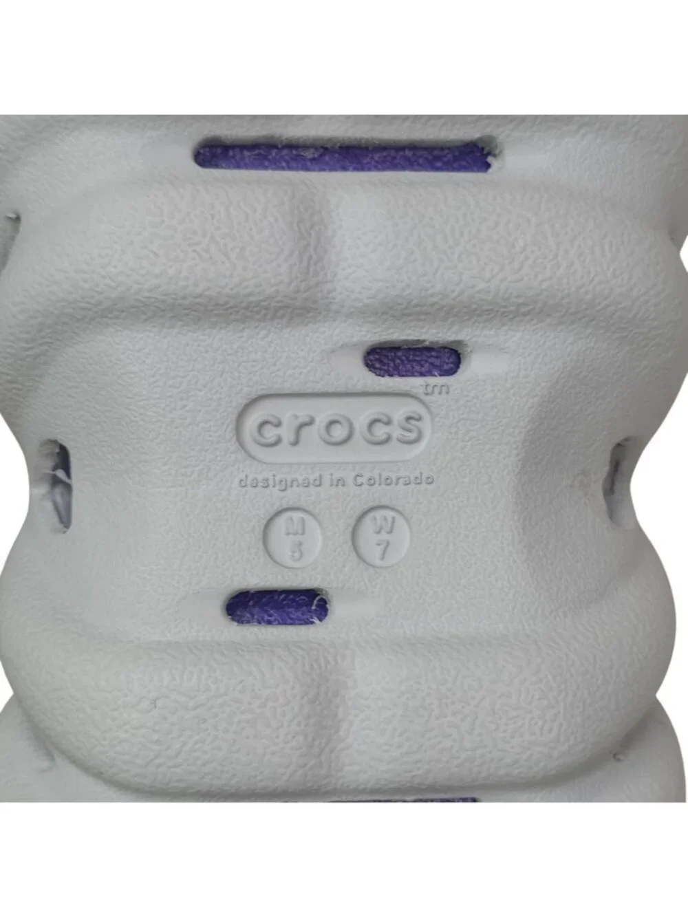 Crocs Echo Clogs Men 5 Women 7 Light Grey Purple W/ Orange Straps